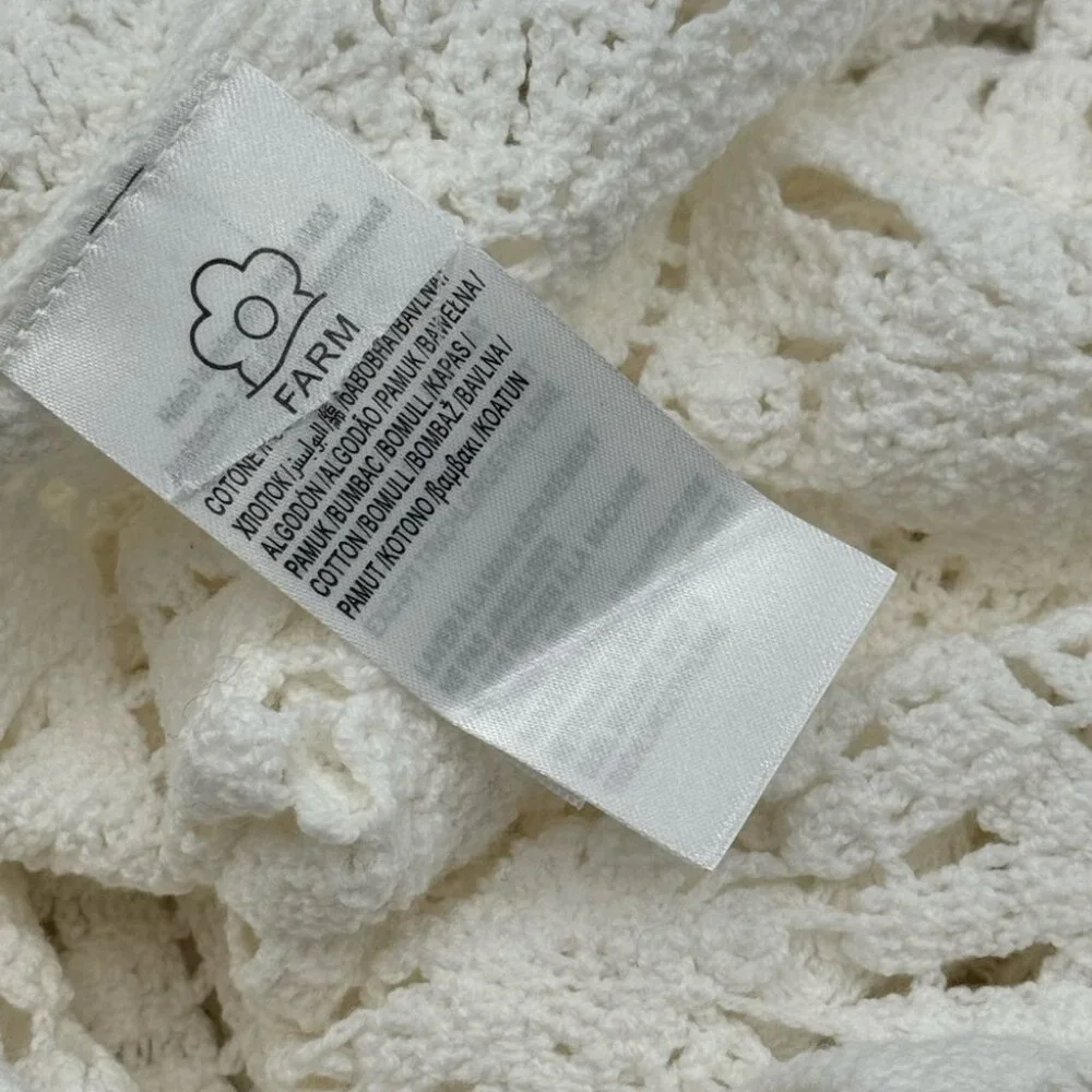 🆕 FARM Rio 🧿 NWOT White Semisheer Floral Button-Up Crochet Cover-Up Dress, L - Picture 15 of 15